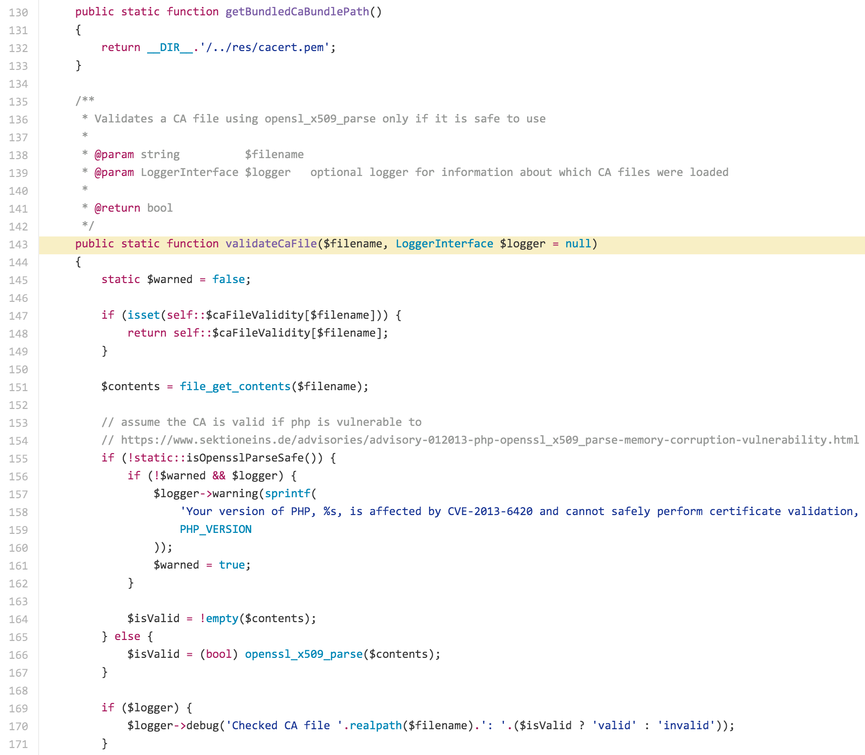 optional logger instance code in Composer ca-bundle