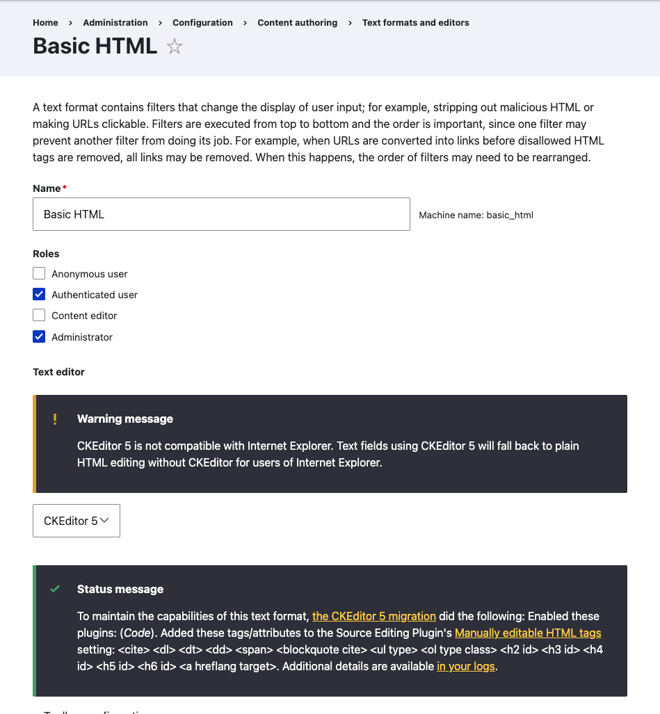Basic HTML page screenshot following upgrade
