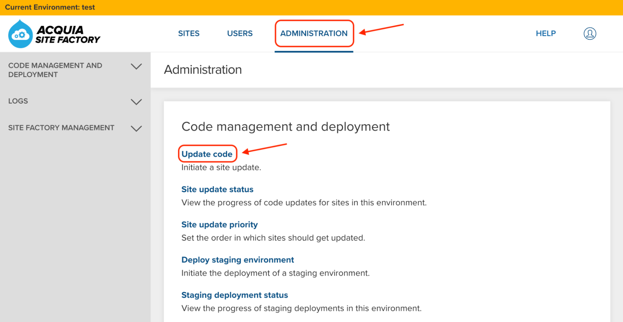 Go to Administration and select Update code.