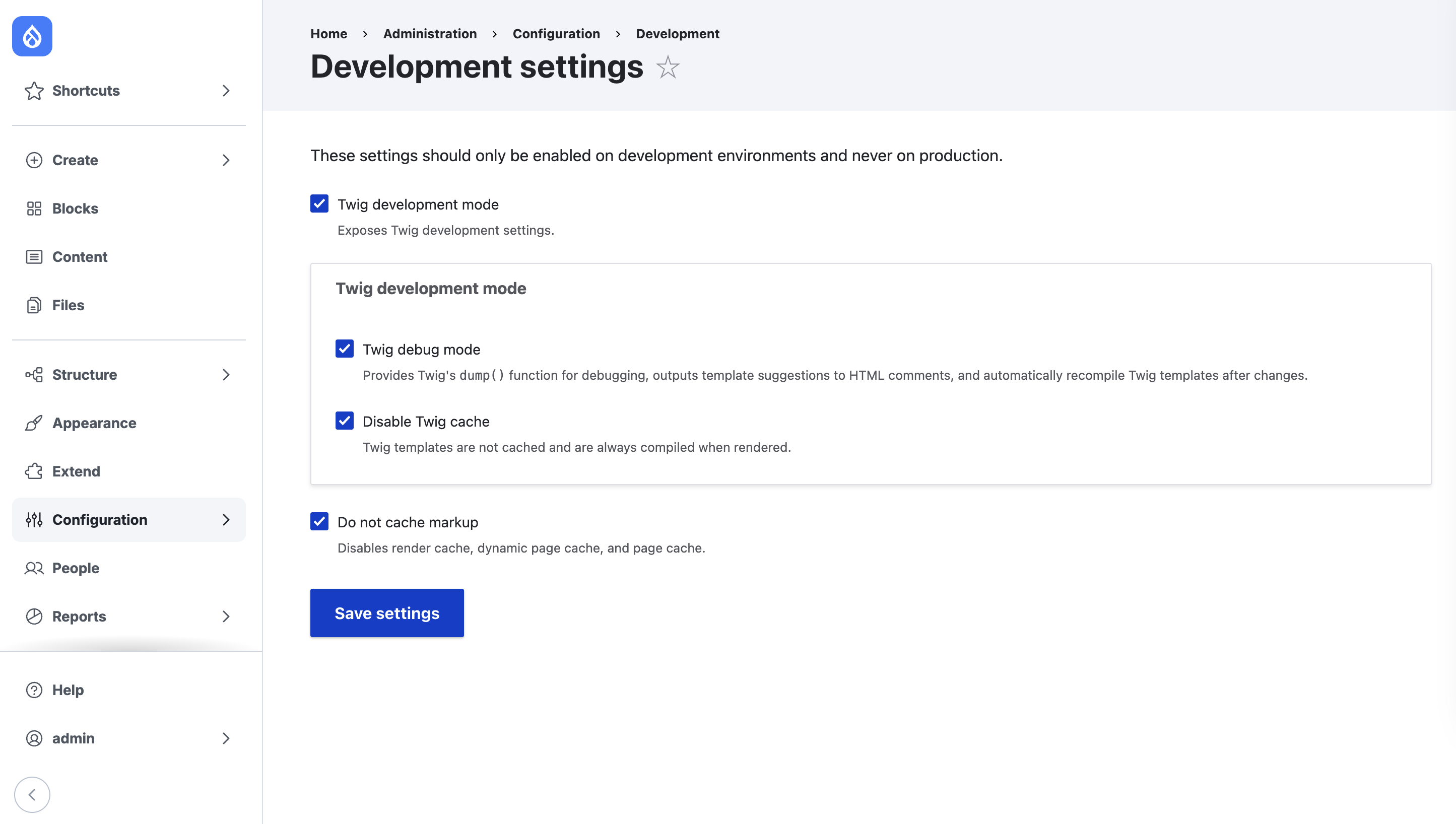 Development Settings